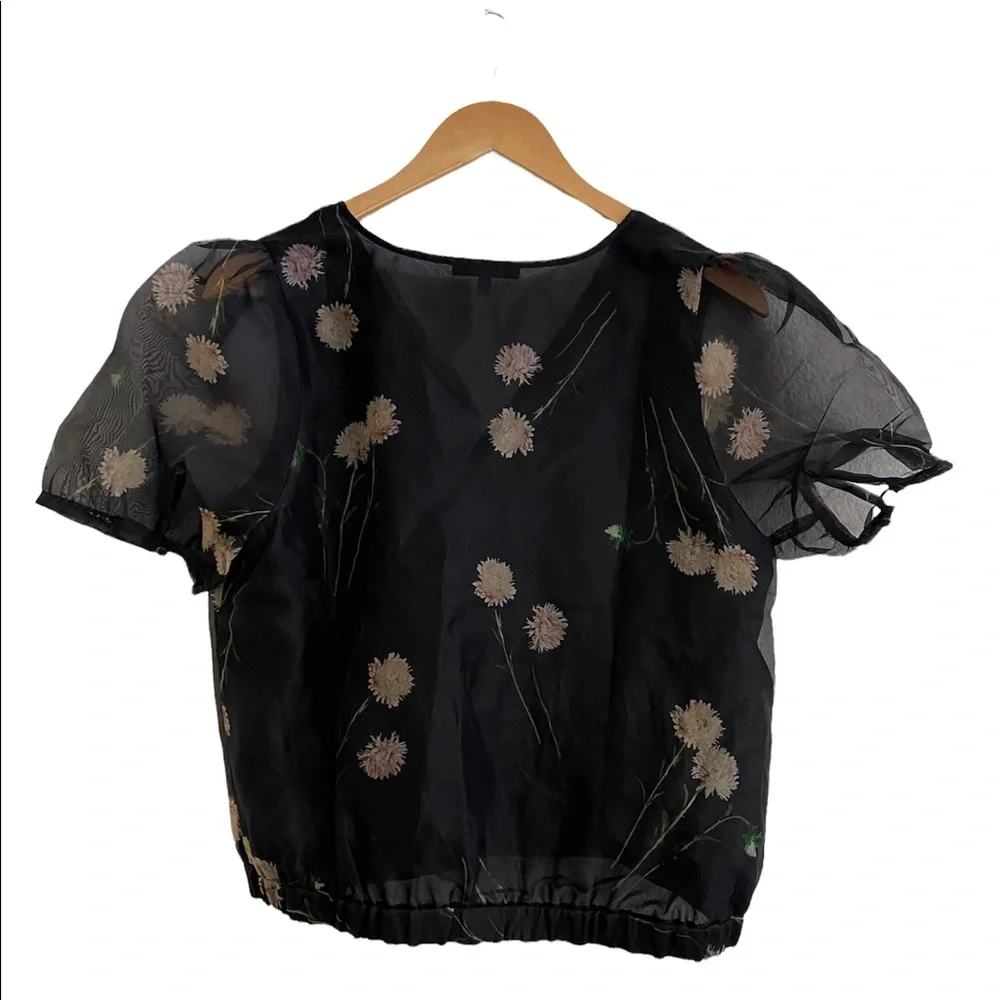 Silk Organza Puff-Sleeve Wrap Top in Aster Portrait